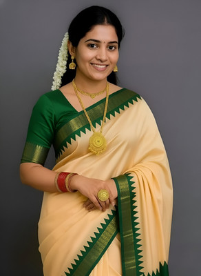 Sijileen Solid/Plain, Woven, Temple Border Sambalpuri Silk Blend Saree(Green)