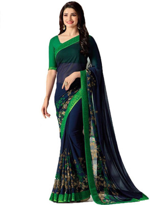 SUPUJIT Printed, Digital Print, Floral Print Bollywood Georgette Saree(Blue)