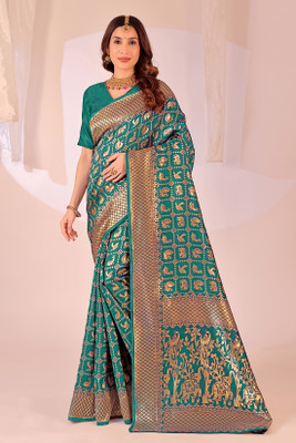 Suali Woven Banarasi Pure Silk Saree(Green)