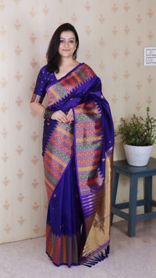 all about you Woven Banarasi Silk Blend Saree(Blue)