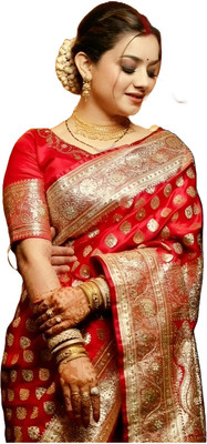 TRFASHIONHUB Woven Banarasi Jacquard Saree(Red)