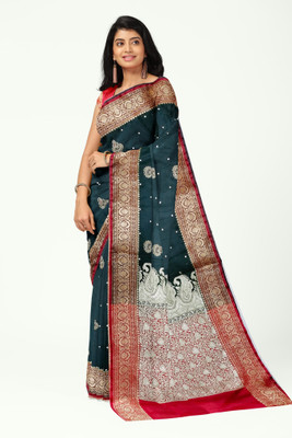 Dulhan Collection Embroidered Banarasi Satin Saree(Multicolor)