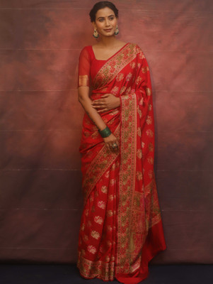 Banarasee Woven Banarasi Georgette Saree(Red)