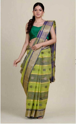 Balorampal Self Design Tant Pure Cotton Saree(Green, Blue)