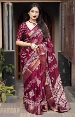 BilloRani Digital Print, Printed Bollywood Dupion Silk, Cotton Silk Saree(Purple)
