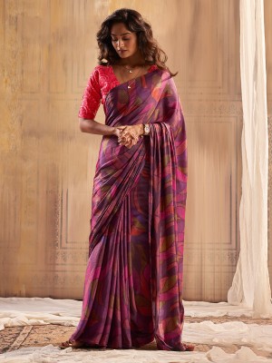 Tasrika Printed Bollywood Nylon Saree(Purple)