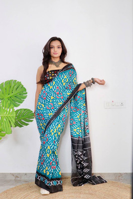 JASU CREATION Printed Handloom Pure Cotton Saree(Dark Green)