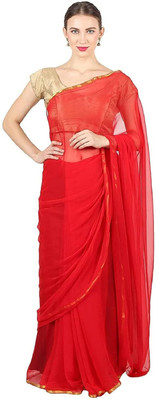 JiproStore Solid/Plain Bollywood Chiffon Saree(Red)