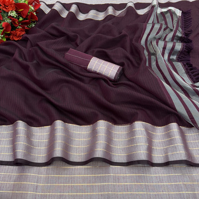 PIYA DESIGNER Woven Kasavu Linen Saree(Purple)