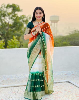 KOTHARI SBT Solid/Plain Bandhani Organza Saree(Multicolor)