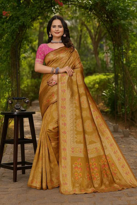 VKARAN Woven Kanjivaram Art Silk Saree(Yellow)