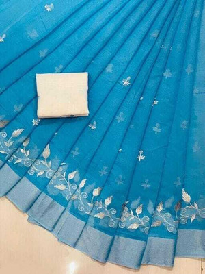Vleez Embroidered Chanderi Chanderi Saree(Blue)