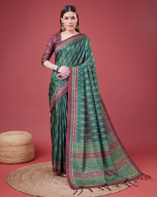 Divastri Digital Print Banarasi Silk Blend Saree(Green)