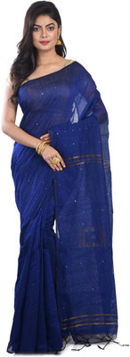 ADbutiq Self Design Bollywood Handloom Cotton Blend Saree(Blue)