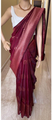 KRISHU ETHNICS Applique Banarasi Art Silk Saree(Maroon)