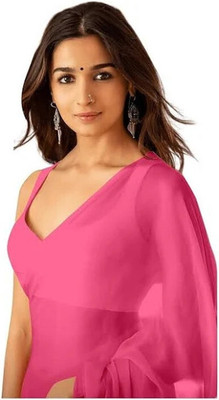 Anjali Designer Solid/Plain Bollywood Georgette Saree(Pink)