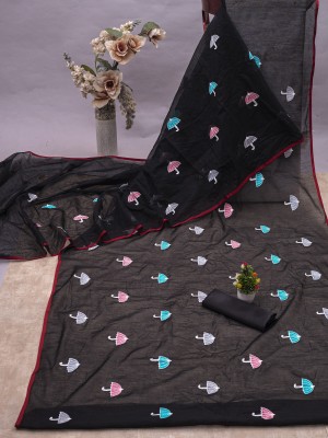 Julee Embroidered Chanderi Chanderi Saree(Black)