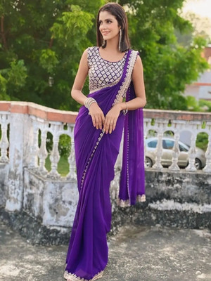 Avishafab Embroidered Bollywood Georgette Saree(Blue)