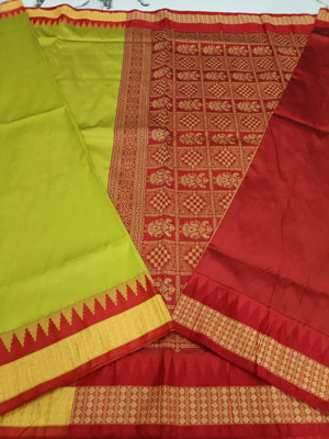 ajmera fashion Temple Border, Solid/Plain Sambalpuri Pure Silk Saree(Purple)