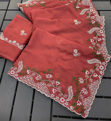 Ethina Fashion Embroidered Bollywood Georgette Saree(Orange)