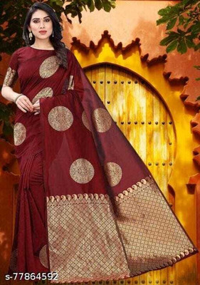 GREEN PEARS Woven Banarasi Jacquard Saree(Maroon)