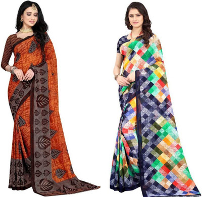 Leelavati Printed Daily Wear Georgette Saree(Pack of 2, Multicolor)
