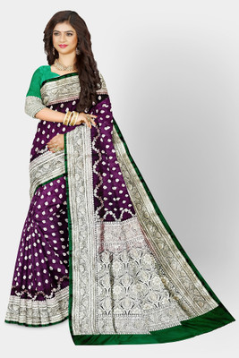 shree ambaji saree Woven, Self Design Banarasi Silk Blend Saree(Purple)