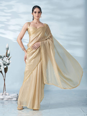 M.S.RETAIL Solid/Plain Bollywood Chiffon Saree(Cream)
