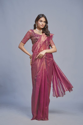 A To Z Cart Solid/Plain Bollywood Organza Saree(Purple)