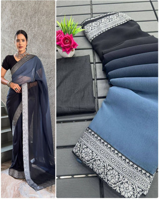 GEETABA FASHION Self Design Bollywood Georgette Saree(Grey)