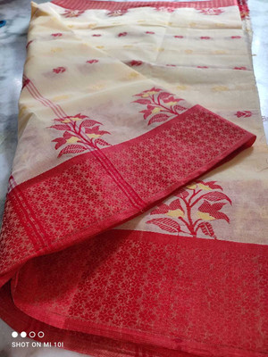 BiswasTextiles Self Design Tant Pure Cotton Saree(Beige)