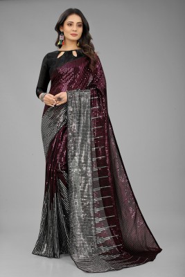 3Buddy Fashion Striped, Embroidered Bollywood Georgette Saree(Magenta, Grey)