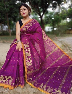 SMRITI HANDLOOM Woven Handloom Cotton Silk Saree(Maroon)