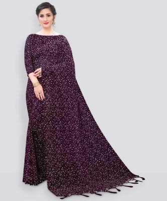 PRIMERION Printed, Self Design, Solid/Plain Bollywood Net Saree(Purple)