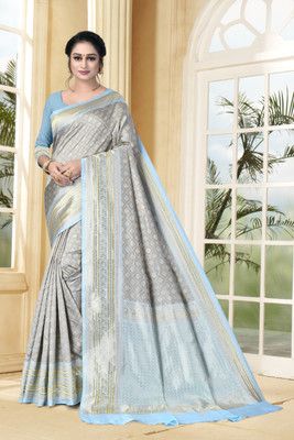 Vastram Enterprise Woven Banarasi Silk Blend Saree(Grey)