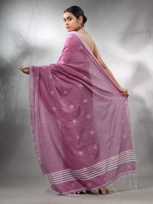 Puspa Fashion Woven Handloom Cotton Blend Saree(Purple)