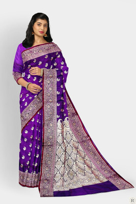 shree ambaji saree Printed Banarasi Satin Saree(Purple)