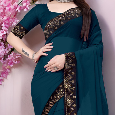 SARANGFEB Embellished Bollywood Georgette Saree(Light Blue)
