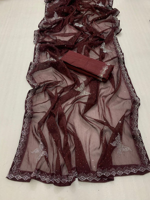 2SD gratitude Self Design, Dyed Bollywood Chiffon Saree(Maroon)