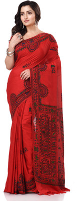 TANTLOOM Printed Handloom Handloom Pure Cotton Saree(Red)