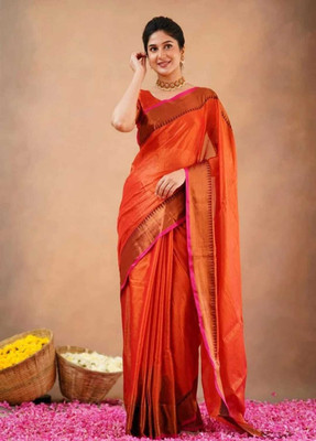 Abharani Saree Kuthir Temple Border Bollywood Tissue Saree(Red)