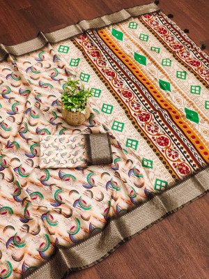 ALAGINI Digital Print Gadwal Cotton Blend Saree(Multicolor)