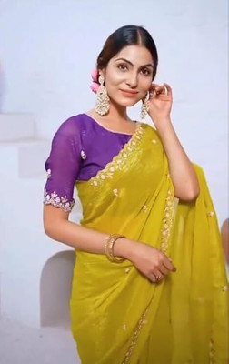 PARI DESIGNER Embroidered Bollywood Jimmy choo Saree(Yellow)