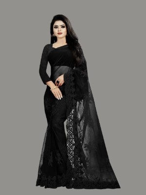 A To Z Cart Embroidered Bollywood Net Saree(Black)