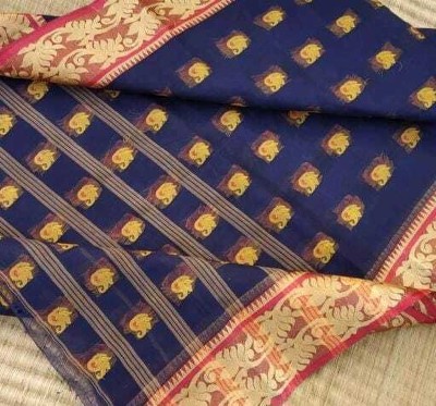 p fashion Printed Tant Pure Cotton Saree(Dark Blue)