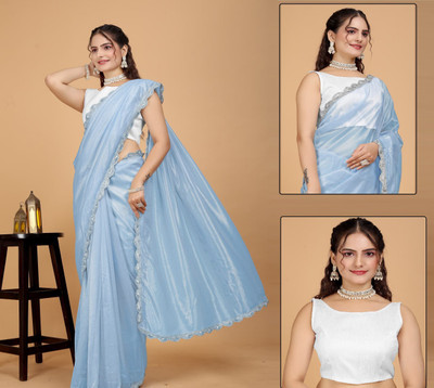 JSItaliya Solid/Plain Bollywood Net Saree(Light Blue)