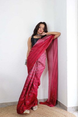 Bansari Textiles Self Design, Woven, Printed, Floral Print, Striped Bollywood Chiffon, Silk Blend Saree(Pink)