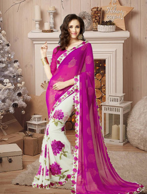 JVG CREATION Printed, Solid/Plain Bollywood Georgette, Chiffon Saree(Pink)
