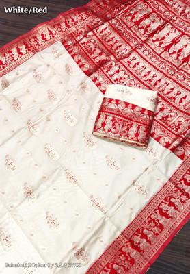 Adhya Woven Baluchari Silk Blend Saree(White)