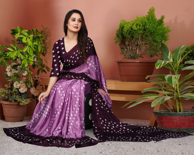 jihana fab Printed Bandhani Chiffon Saree(Purple)